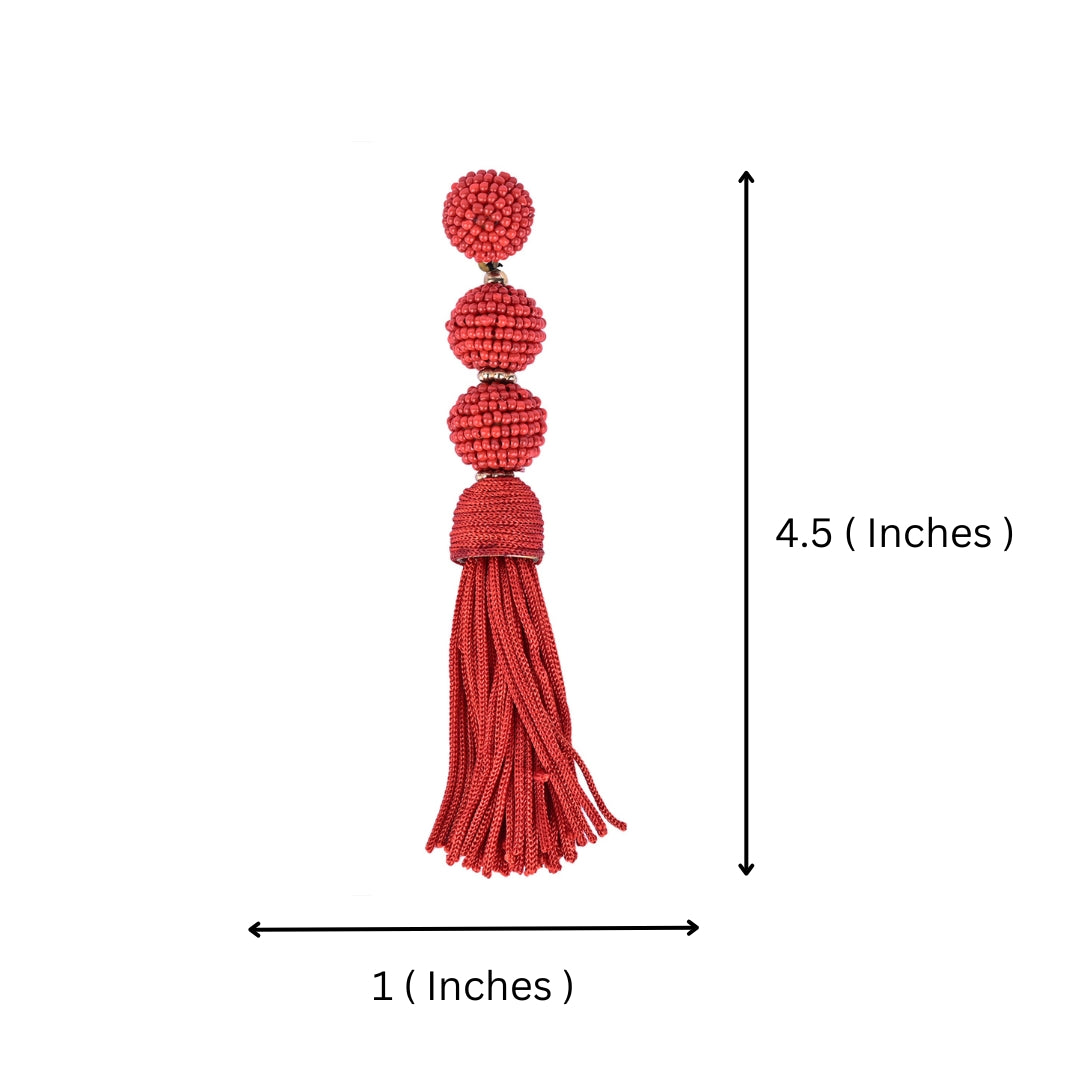 Elegant Red Beaded Tassel Earrings - Statement Jewellery