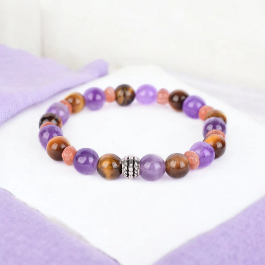 Amethyst, Tiger's Eye, and Sunstone Healing Bracelet for Calm, Confidence, and Vitality
