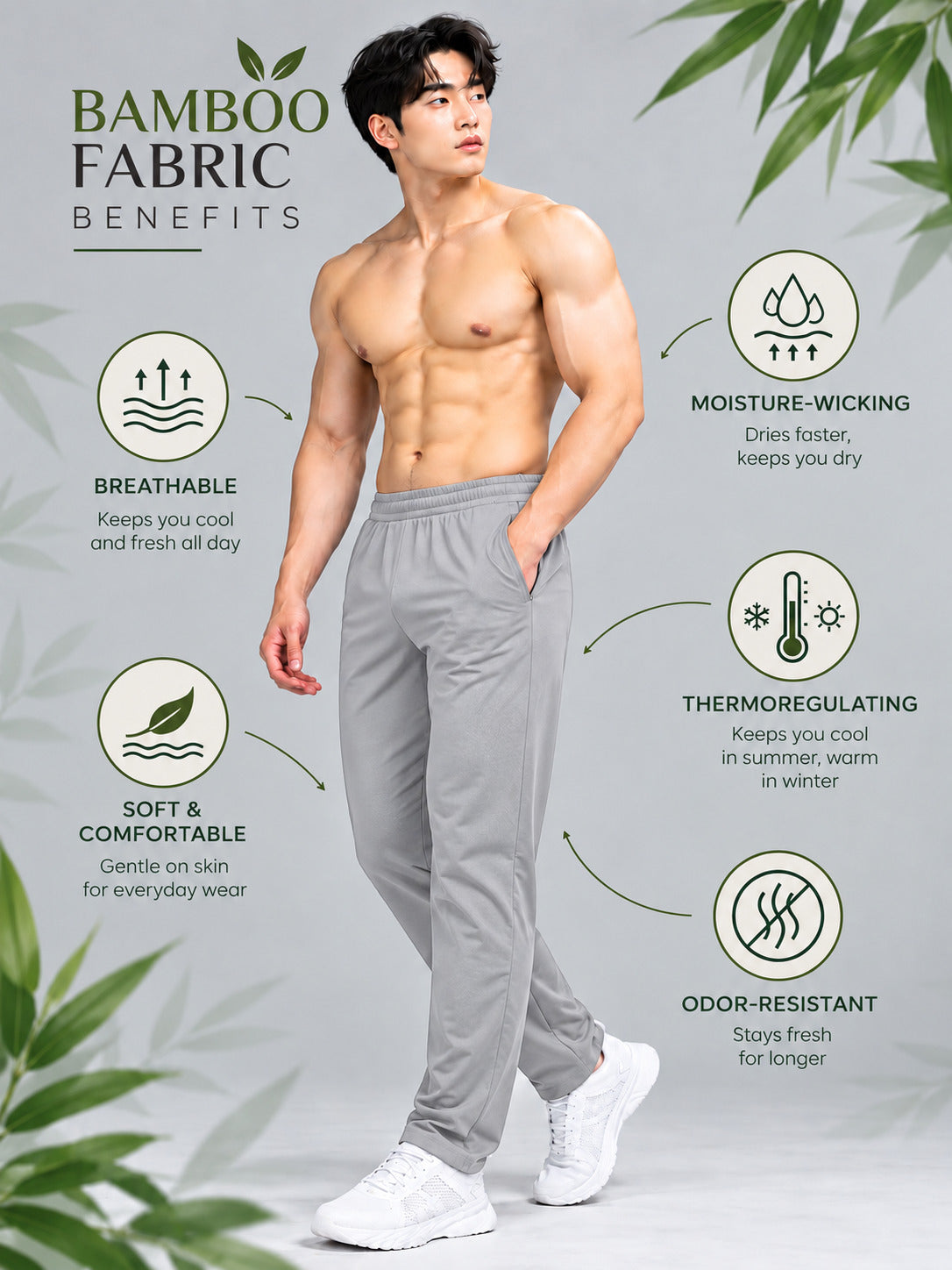 Bamboo Fabric Men's Track Pants | Mist Grey | Relaxed Fit