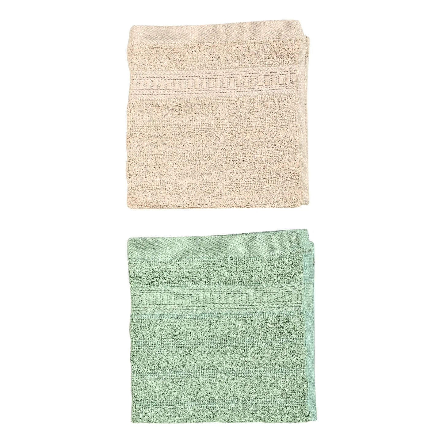 Bamboo Face Towel - Cream & Green with Toothbrush - Pack of 3