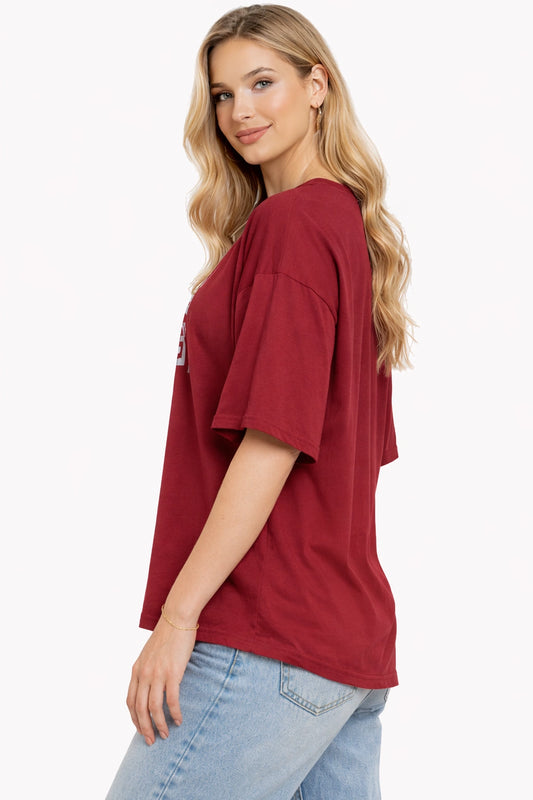 Bamboo Fabric Oversize Printed T-Shirt – Ultra Soft | Breathable | Sustainable Style | Maroon