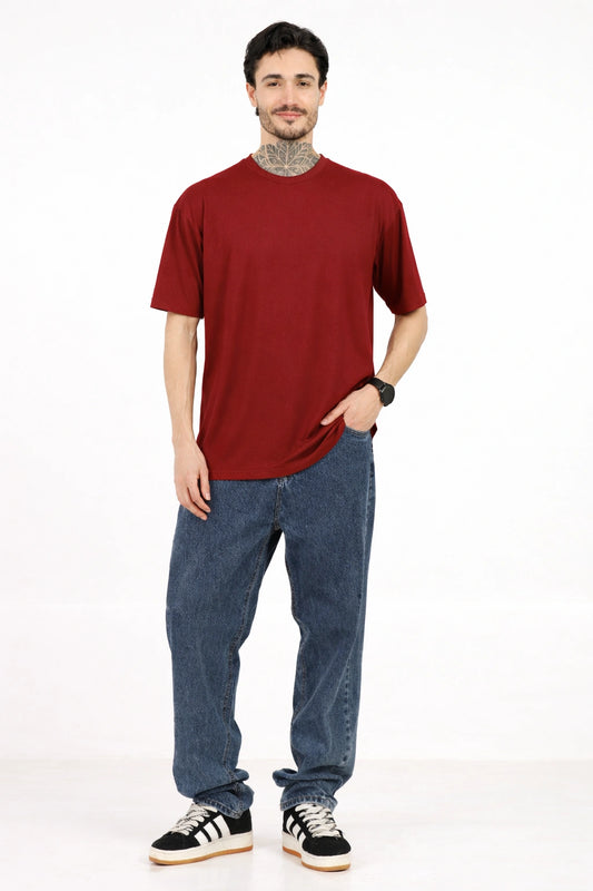 Men Oversized Plain Bamboo T-Shirt – Soft, Breathable & Sustainable | Maroon
