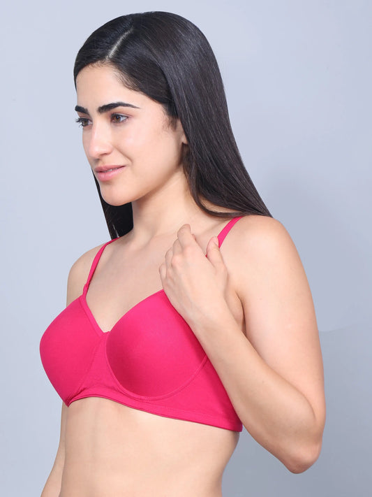 Pink non wired padded t shirt bra for women