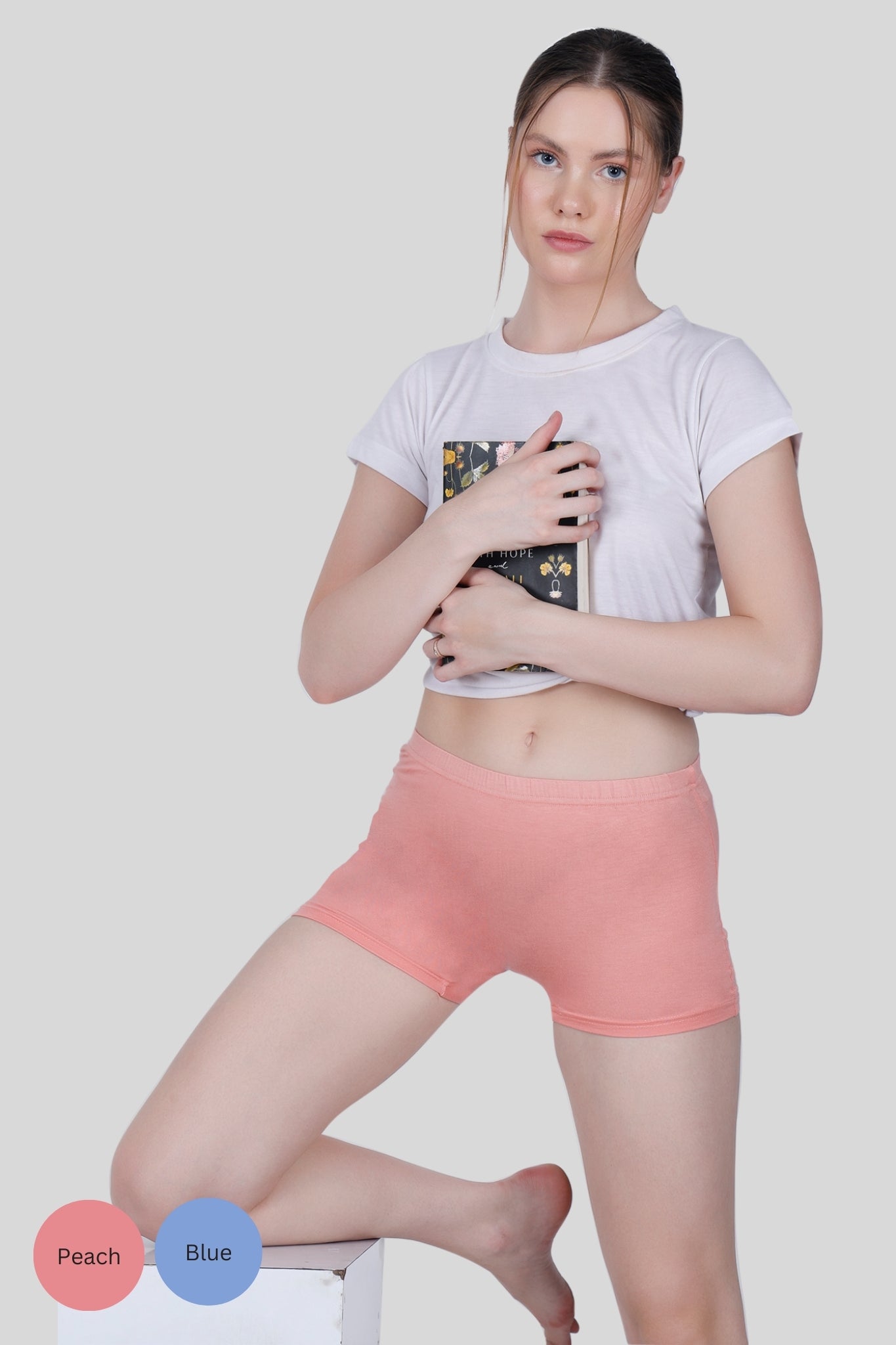 Bamboo Fabric Mid Rise Shorts | Peach & Blue | Pack Of 2