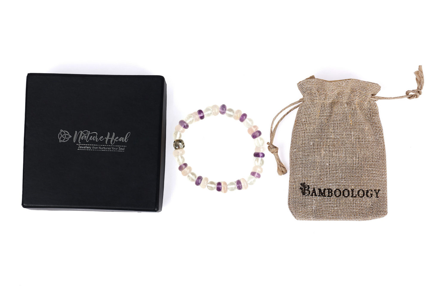 AMETHYST, ROSE QUARTZ AND CLEAR QUARTZ BRACELET FOR STRENGTH, LOVE AND FULFILLING RELATIONSHIP