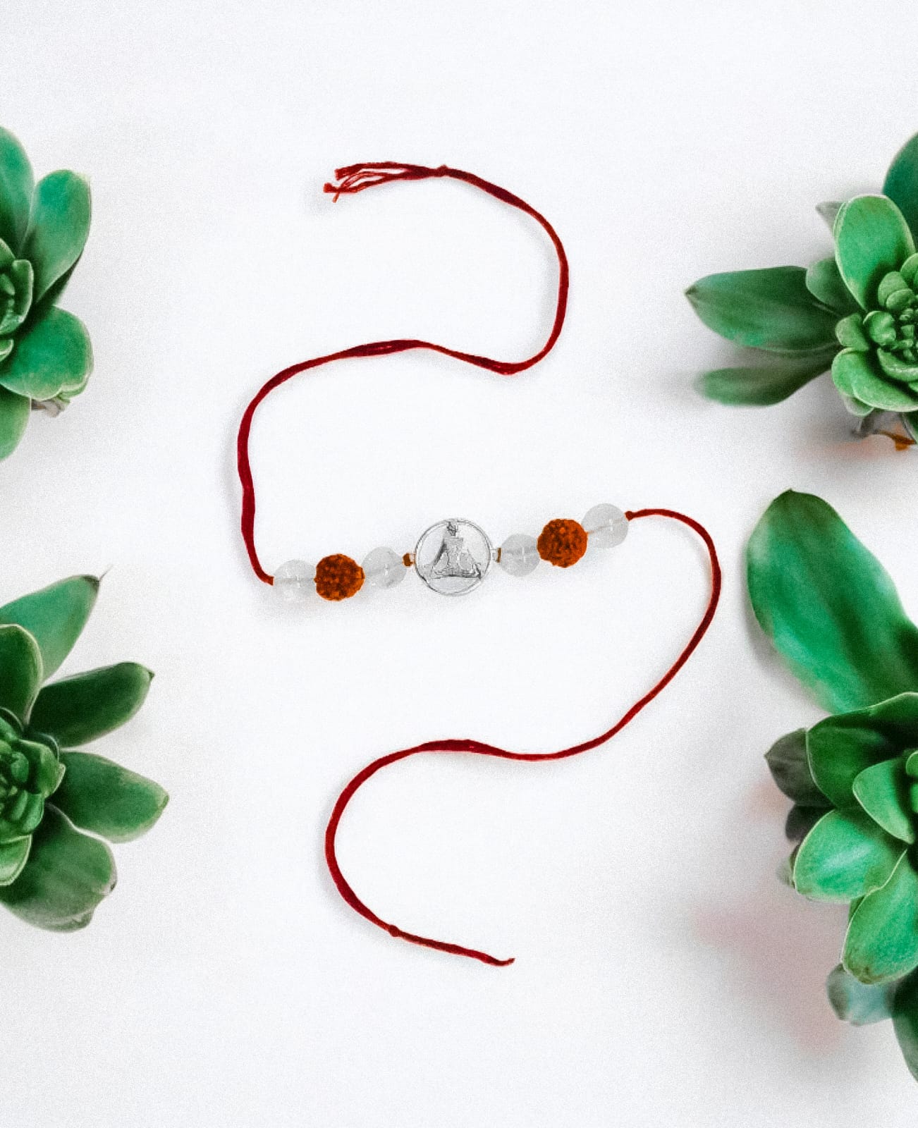 Handmade Sustainable Healing Beads Rakhi | Clear Quartz & Rudraksh | Meditation Charm