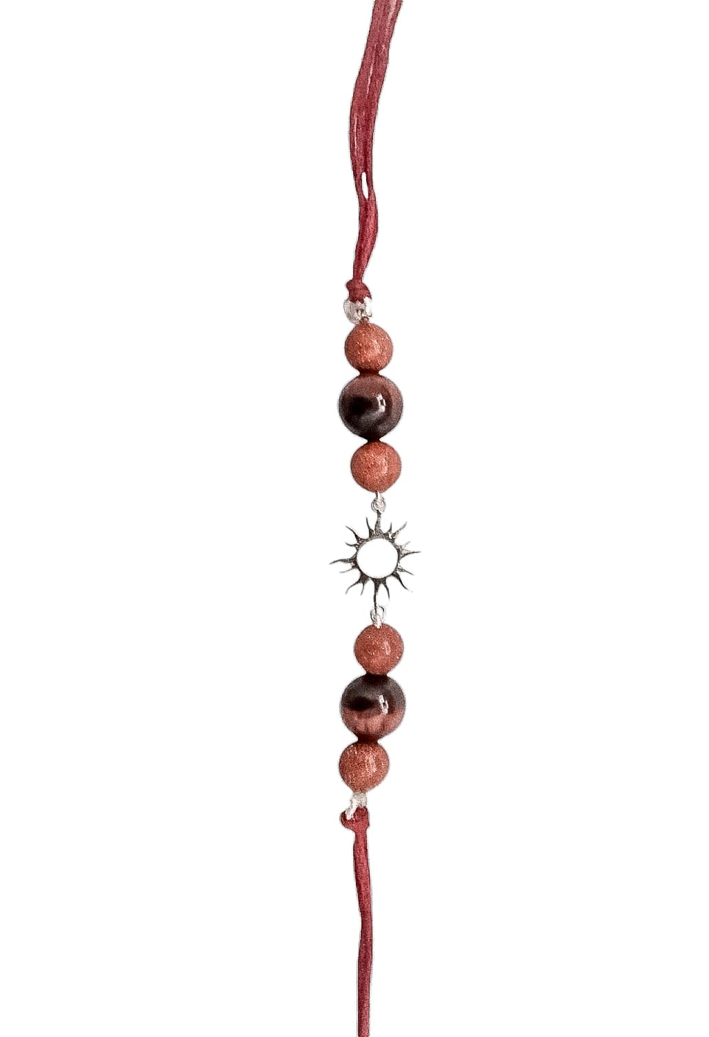 Handmade Sustainable Healing Beads Rakhi | Sunstone & Red Tiger Eye | Sun Charm