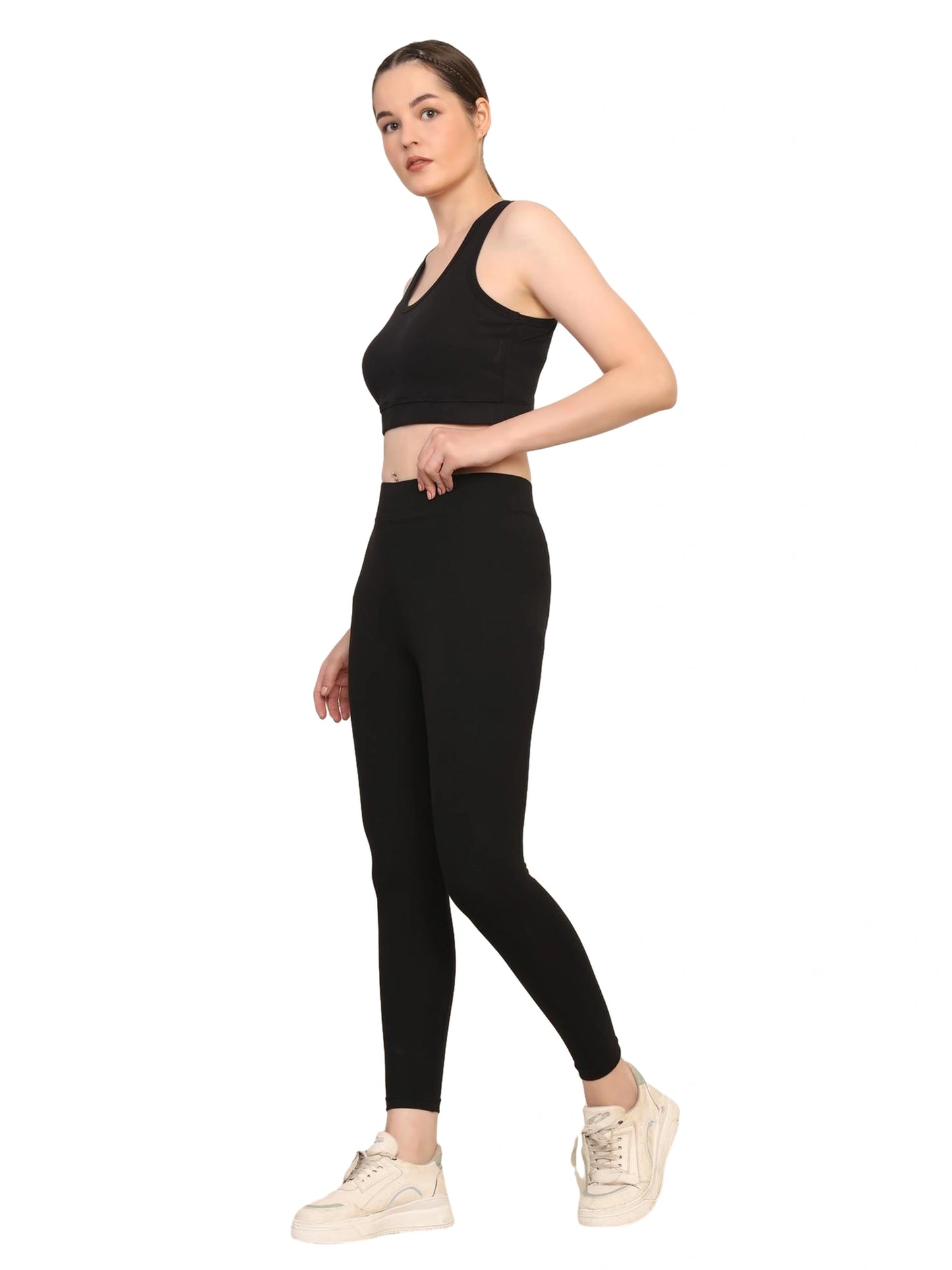 Yoga Pants High Waist Cotton Fabric Stretchable Black Gym Tights | Pack Of 1