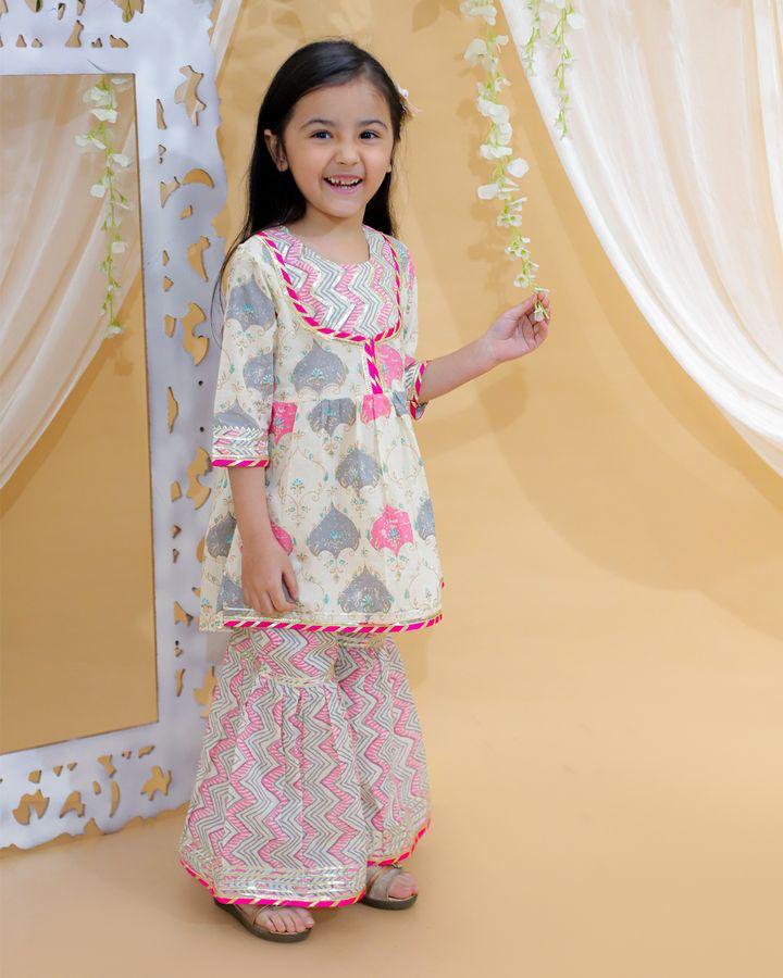 Kid’s Girls Pure Cotton Jaipur Block Printed Indian Ethnic Festive Party Wear Suit Sets | Pink