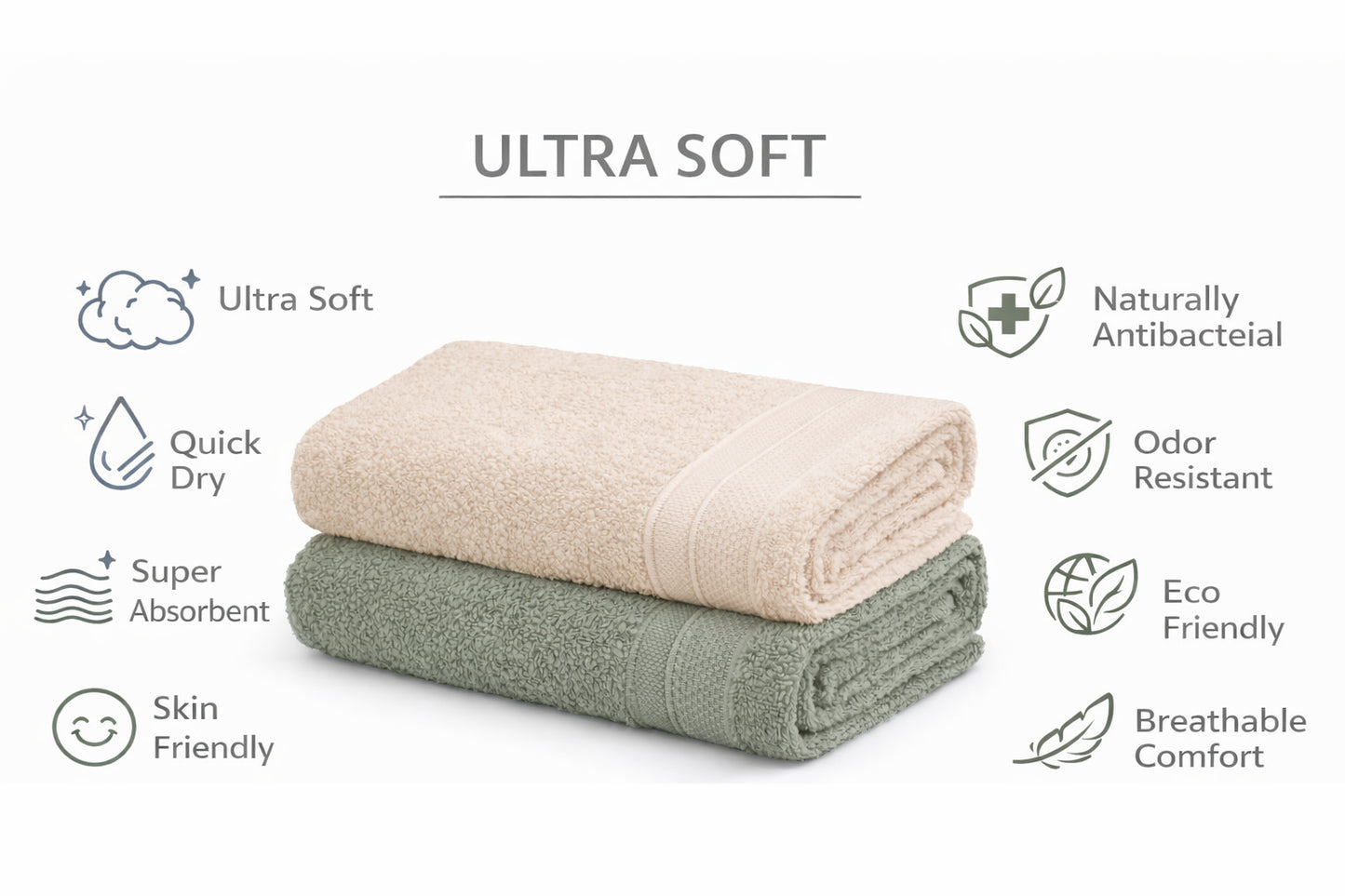 Bamboo Hand Towel | Set of 2 | Beige and Green