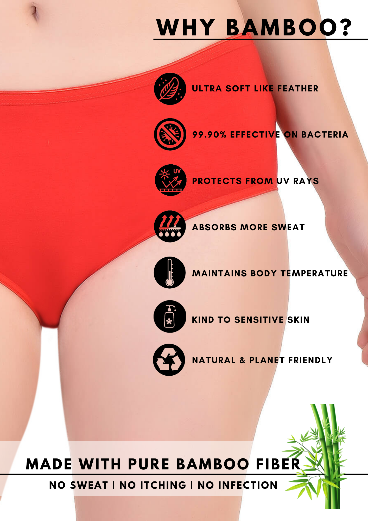 Bamboo Fabric Women's Mid Rise Panty | Red and Black | Pack of 2