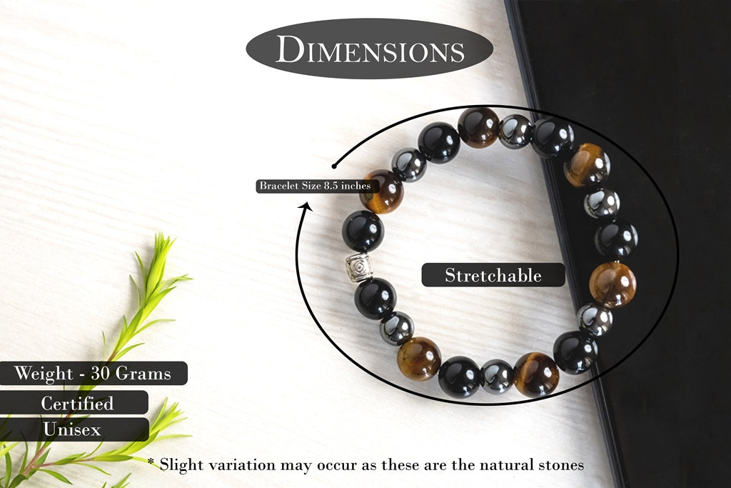 Black Obsidian, Tiger Eye And Hematite Bracelet for Cleansing, Clarity, Strong Mind, Grounding And Better Health