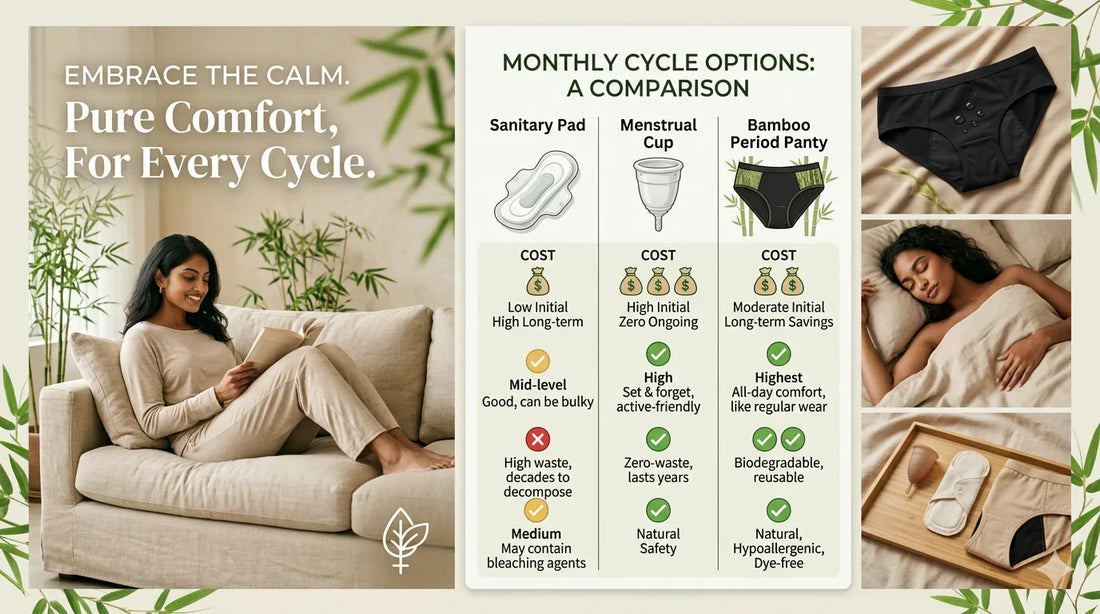 Bamboo Period Panty vs Pads vs Menstrual Cup in India