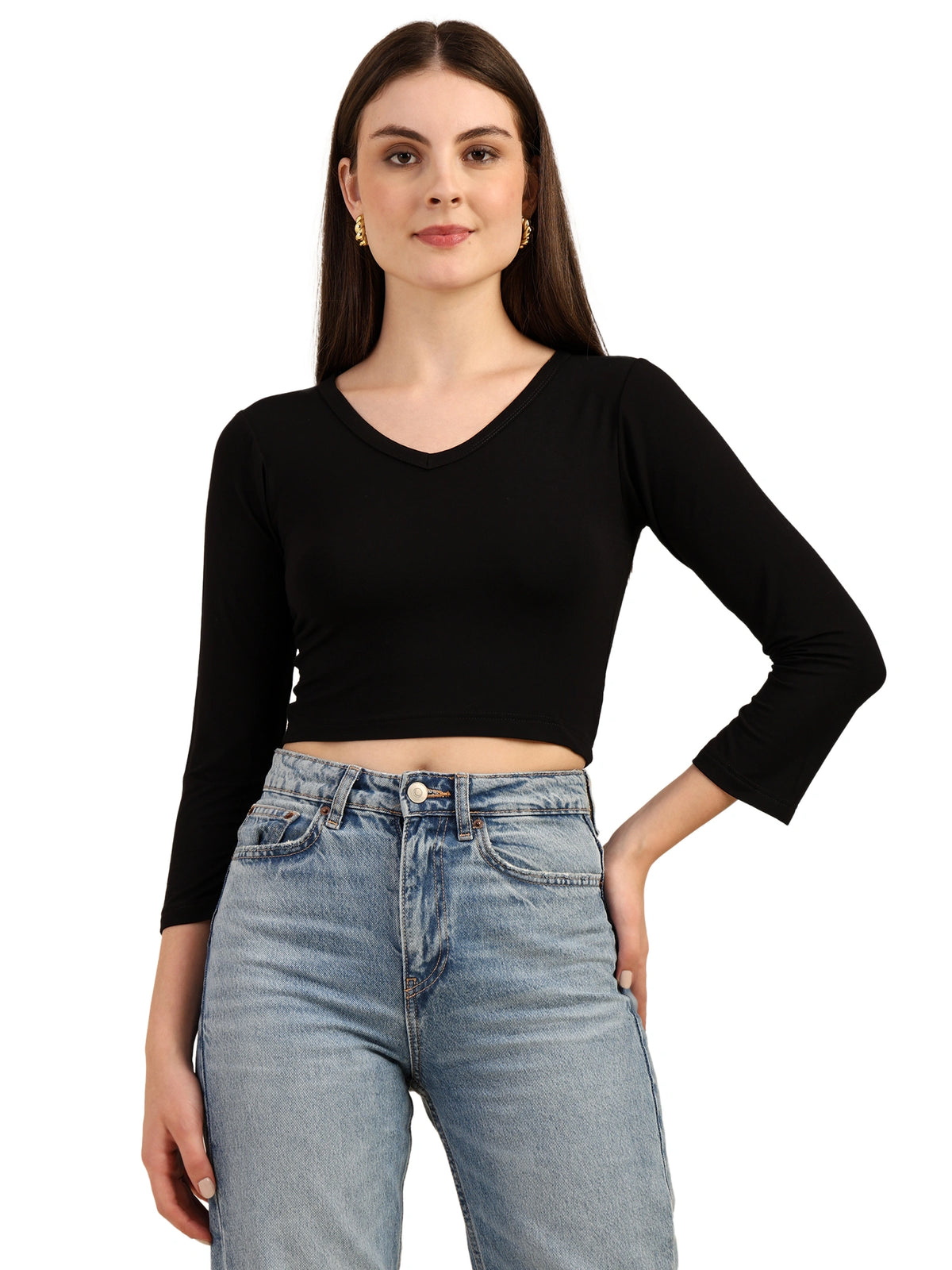 Bamboo Black Crop Top with Bell Sleeves