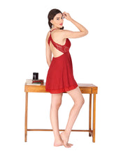 Load image into Gallery viewer, Red Lace Net Sexy Doll nighty Set for women
