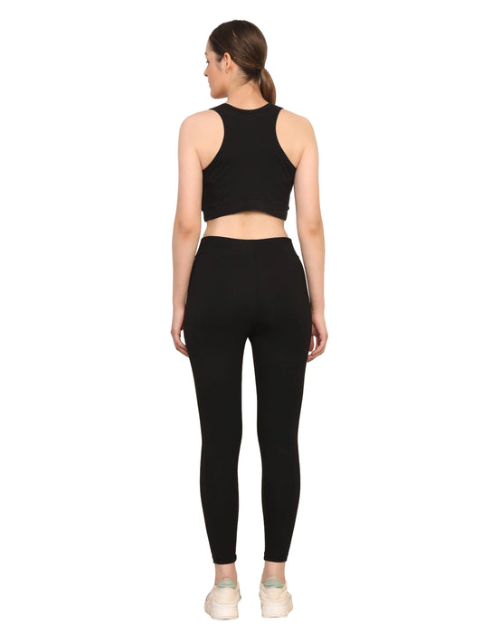 Women Black Padded Bra & Leggings Set