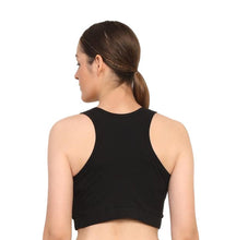 Load image into Gallery viewer, Cotton Sports Bra with Removable Pads – Breathable &amp; Supportive Activewear | Black
