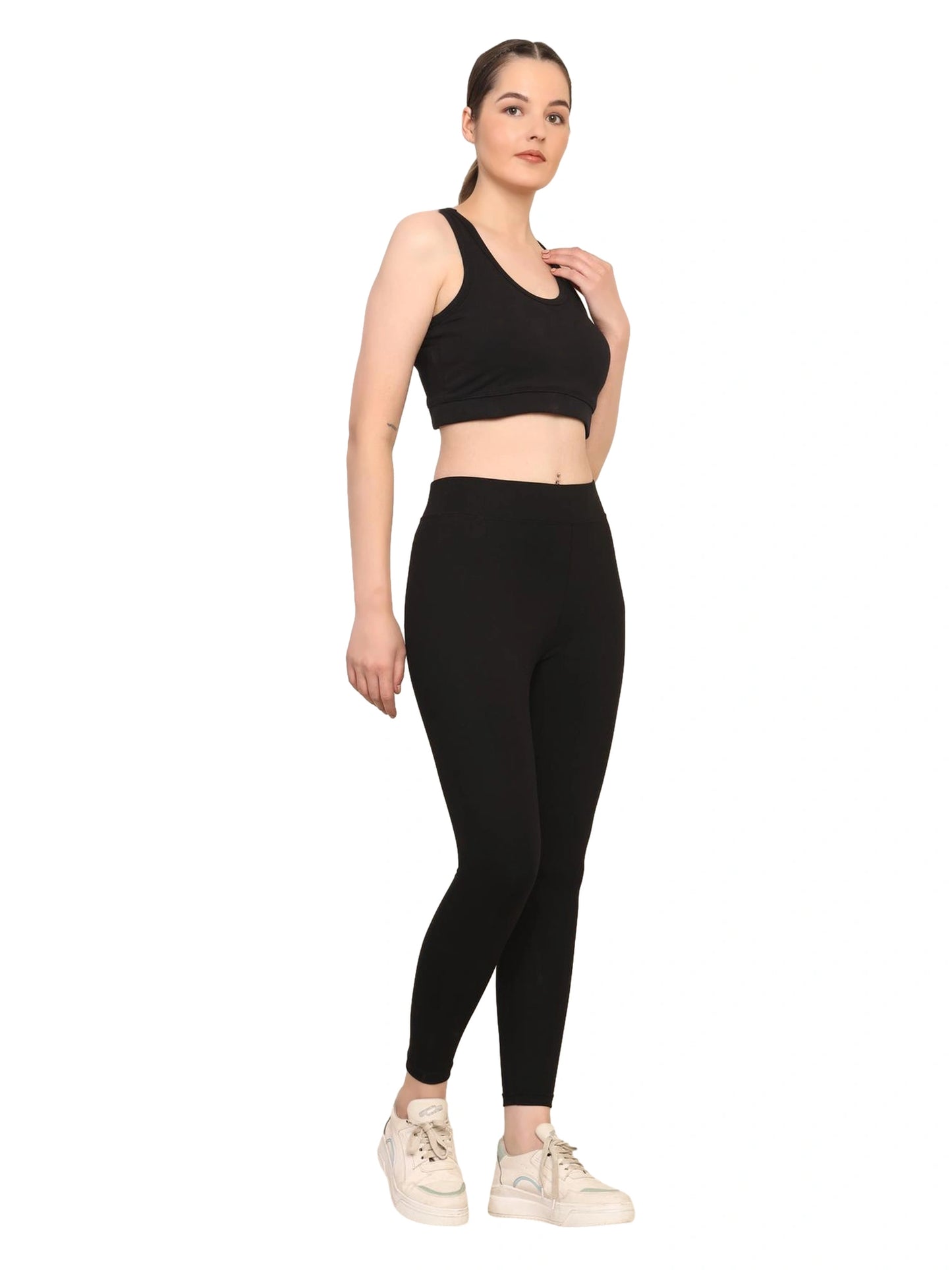 Women Black Padded Bra & Leggings Set