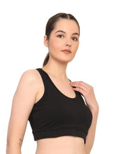 Load image into Gallery viewer, Cotton Sports Bra with Removable Pads – Breathable &amp; Supportive Activewear | Black
