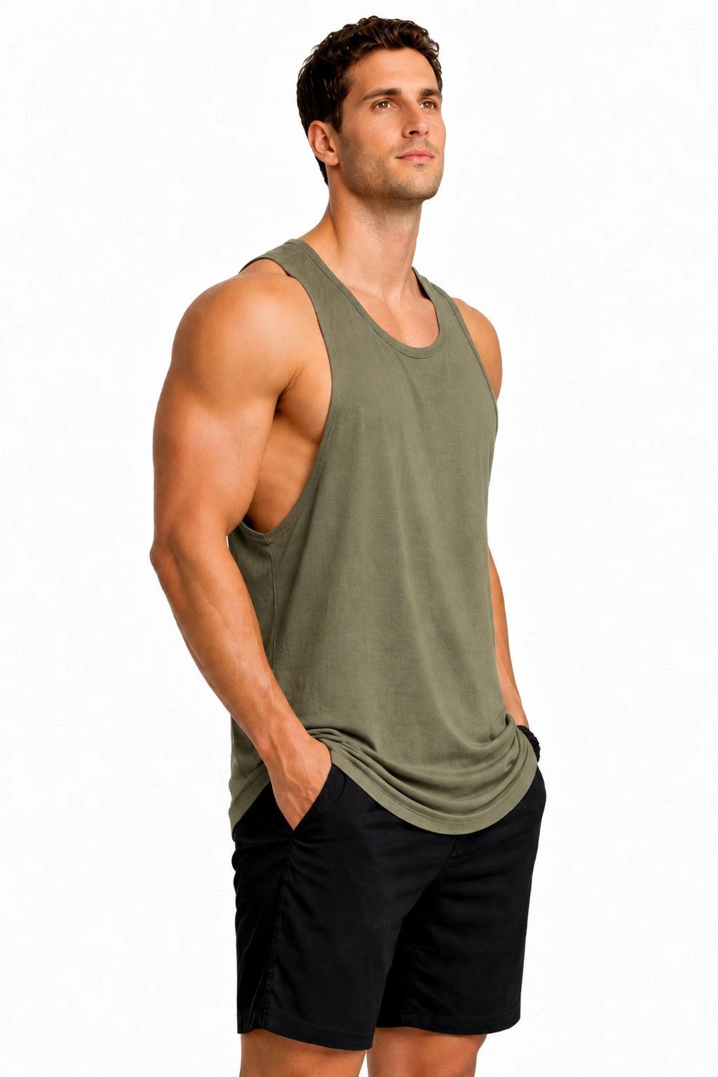 Olive Bamboo Fabric Gen Z Oversize Gym workout Vest for Men