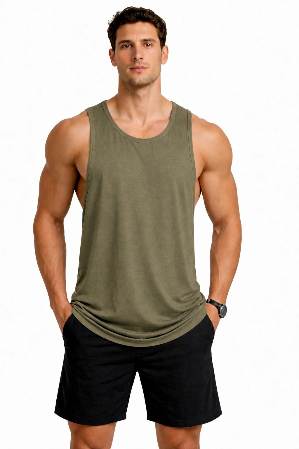 Olive Bamboo Fabric Gen Z Oversize Gym workout Vest for Men