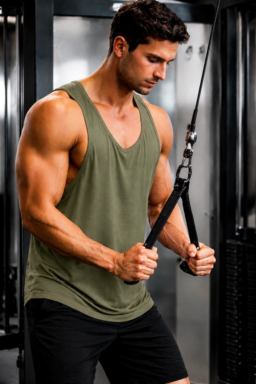 Olive Bamboo Fabric Gen Z Oversize Gym workout Vest for Men