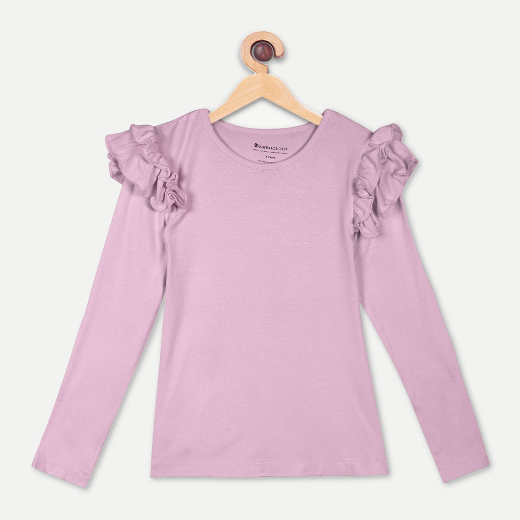 Bamboo Fabric Girl's Ruffled Shoulder Top | Anti-bacterial, Anti-viral Collection