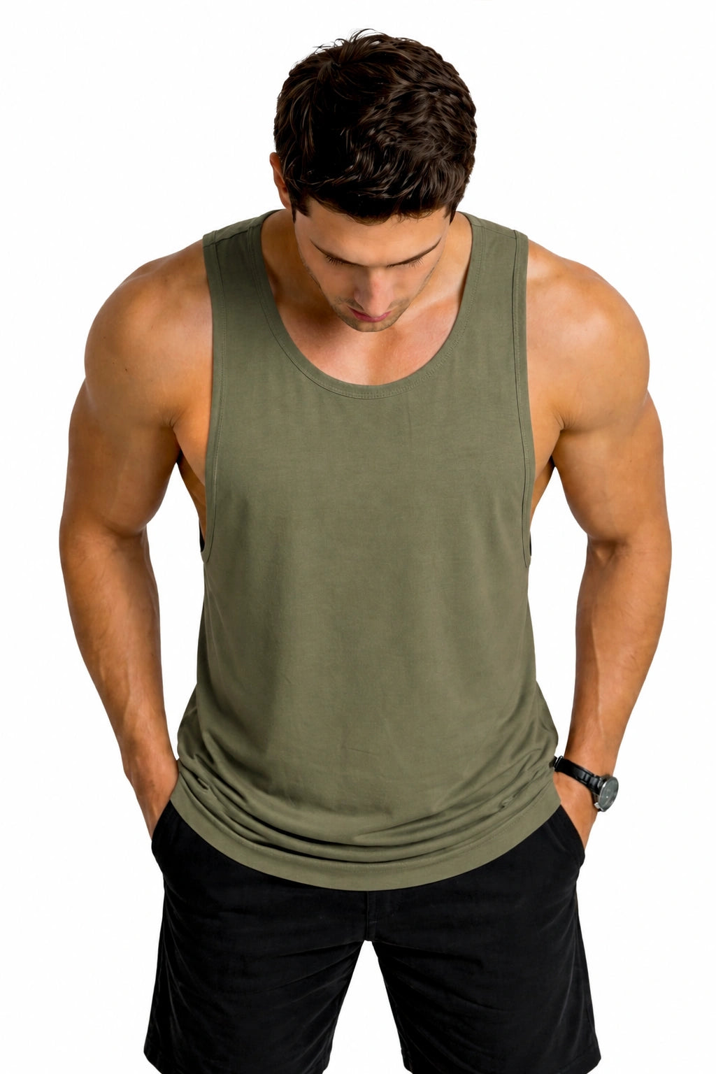 Olive Bamboo Fabric Gen Z Oversize Gym workout Vest for Men