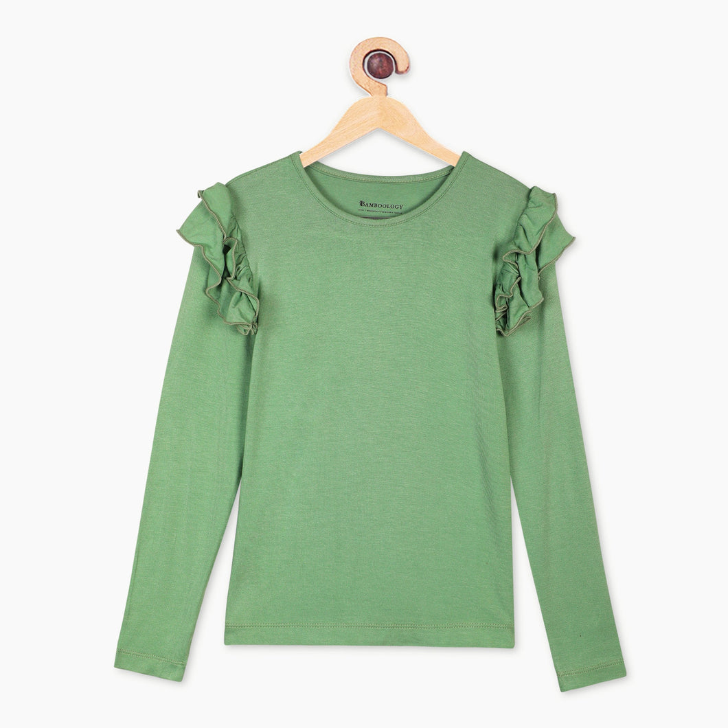 Bamboo Fabric Girl's Ruffled Shoulder Top | Anti-bacterial, Anti-viral Collection