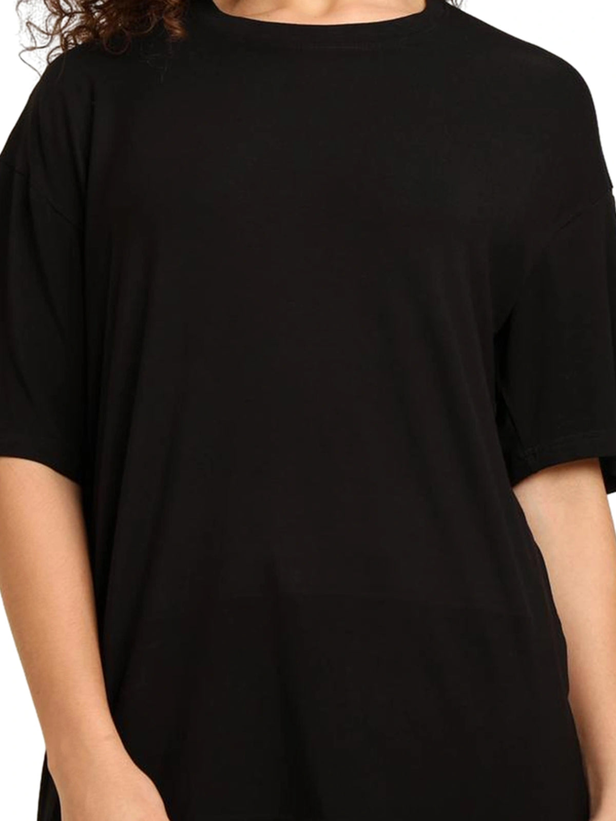 Women Black Oversized Bamboo Plain T-Shirt – Soft, Breathable & Sustainable | Black