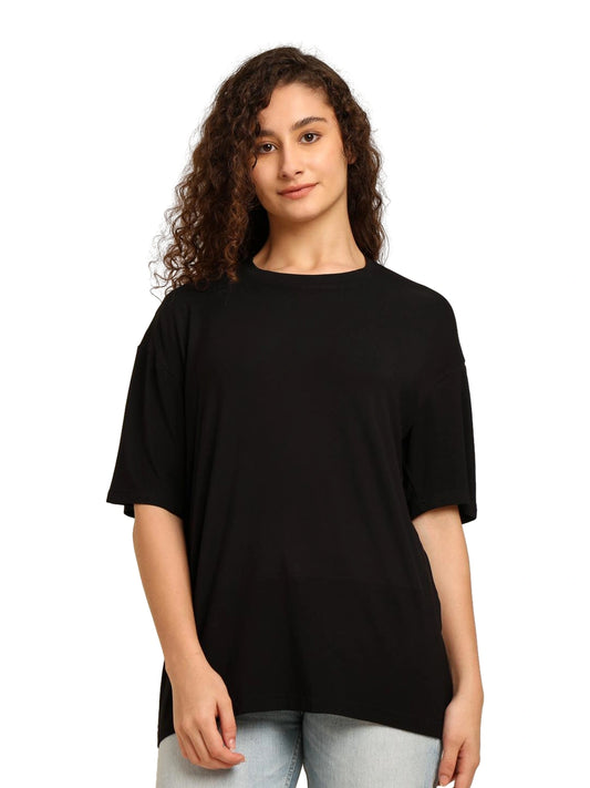 Women Black Oversized Bamboo Plain T-Shirt – Soft, Breathable & Sustainable | Black