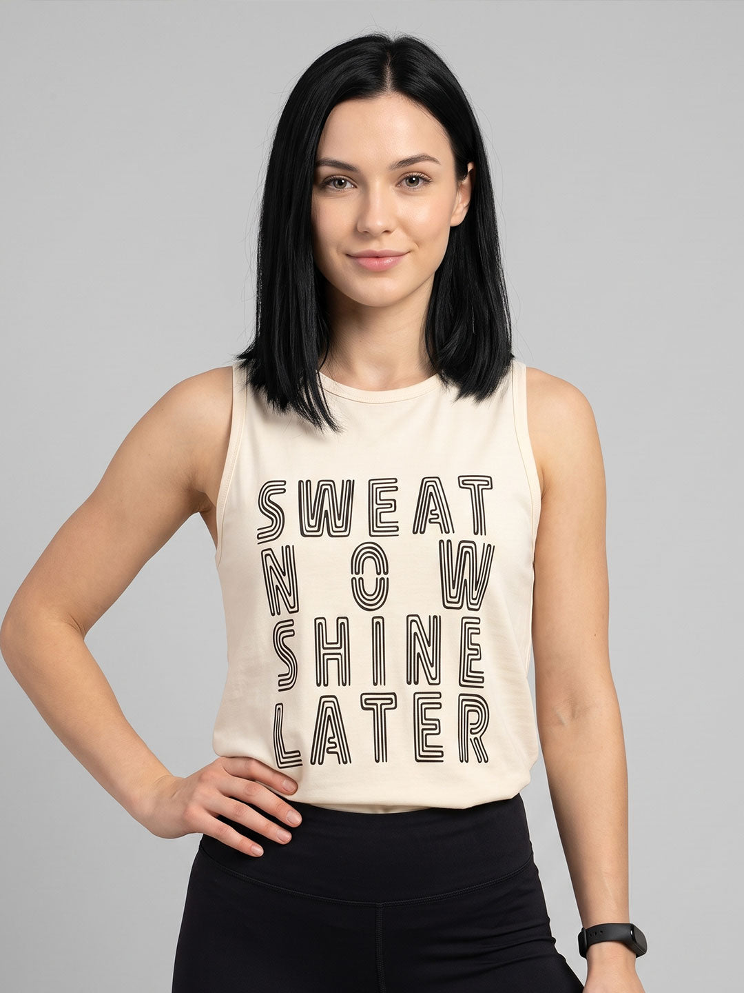 Women’s Bamboo Cream chest print Gym & Yoga Vest | Breathable, Moisture-Wicking, Anti-Odour Workout Tank Top
