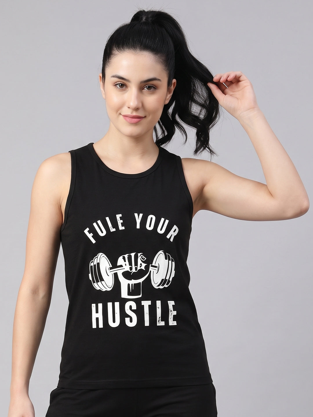 Women’s Bamboo Gym & Yoga Vest Hustle Black | Breathable, Moisture-Wicking, Anti-Odour Workout Tank Top