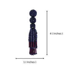 Load image into Gallery viewer, Chic Navy Blue Beaded Tassel Earrings - Sophisticated Statement jewellery
