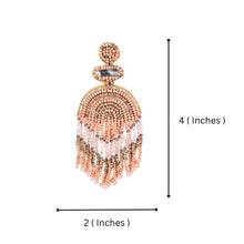 Load image into Gallery viewer, Boho Chic Beaded Dangle Earrings - Peach and Gold Statement Jewellery
