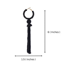 Load image into Gallery viewer, Elegant Black Beaded Hoop Earrings with Tassel Detail
