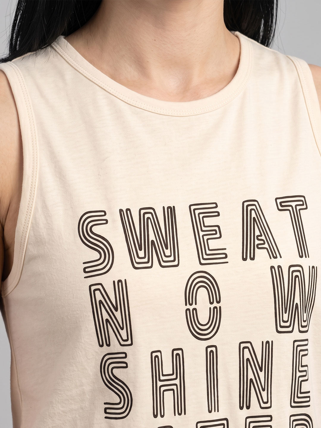 Women’s Bamboo Cream chest print Gym & Yoga Vest | Breathable, Moisture-Wicking, Anti-Odour Workout Tank Top