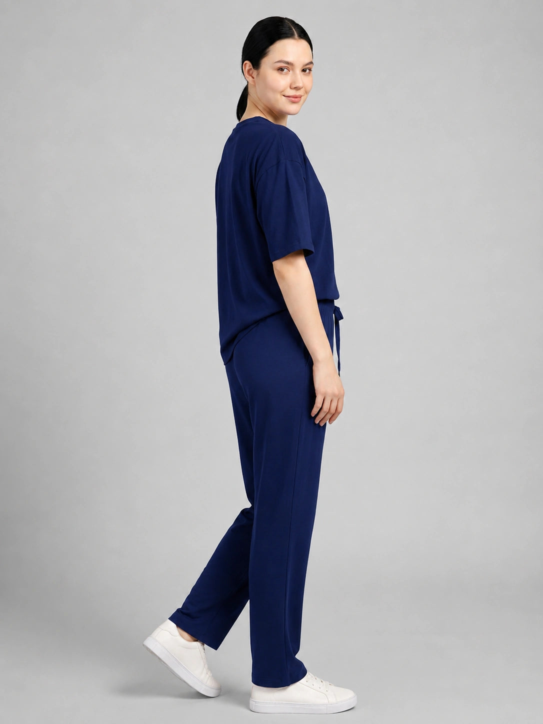 Women’s Bamboo Navy Night Suit & Lounge Wear Set | Ultra-Soft T-Shirt & Lower | Breathable Stretchy Sleepwear & Workout Set