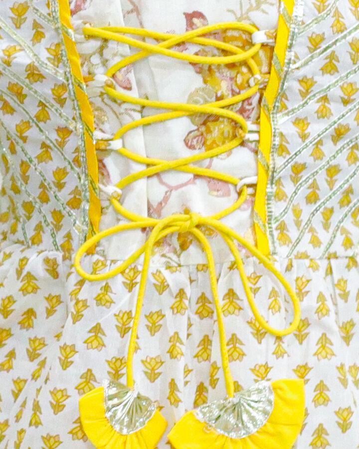 Kid’s Girls Pure Cotton Jaipur Block Printed Indian Ethnic Festive Party Wear Peplum Dori Suit Sets | Yellow