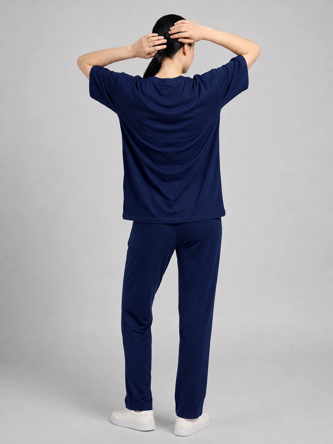 Women’s Bamboo Navy Night Suit & Lounge Wear Set | Ultra-Soft T-Shirt & Lower | Breathable Stretchy Sleepwear & Workout Set