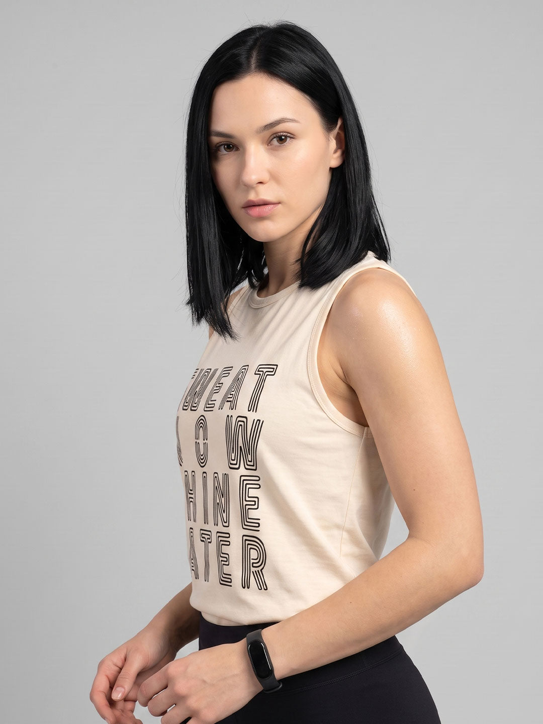 Women’s Bamboo Cream chest print Gym & Yoga Vest | Breathable, Moisture-Wicking, Anti-Odour Workout Tank Top