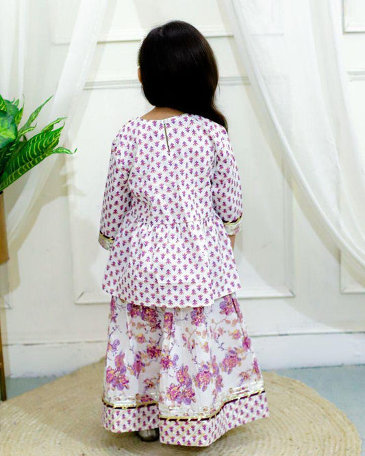 Kid’s Girls Pure Cotton Jaipur Block Printed Indian Ethnic Festive Party Wear Suit Sets | Purple