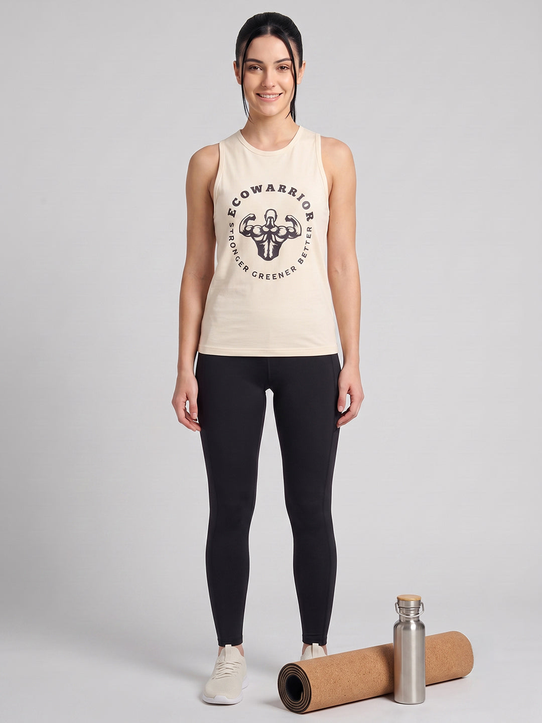 Women’s Bamboo Cream Gym & Yoga Vest | Breathable, Moisture-Wicking, Anti-Odour Workout Tank Top
