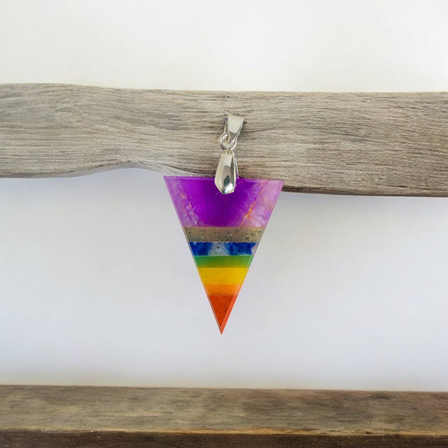 Balance Your Energy with the 7 Chakra Triangle Pendant – A Powerful, Geometric Gemstone Necklace for Healing and Alignment.