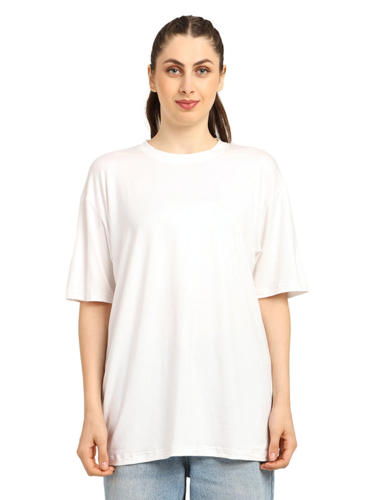Women Oversized Bamboo Plain T-Shirt – Soft, Breathable & Sustainable Fit | White