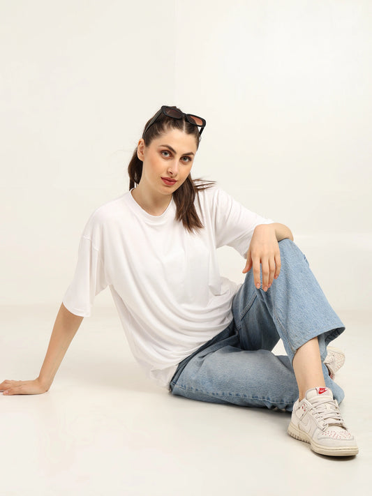 Women Oversized Bamboo Plain T-Shirt – Soft, Breathable & Sustainable Fit | White