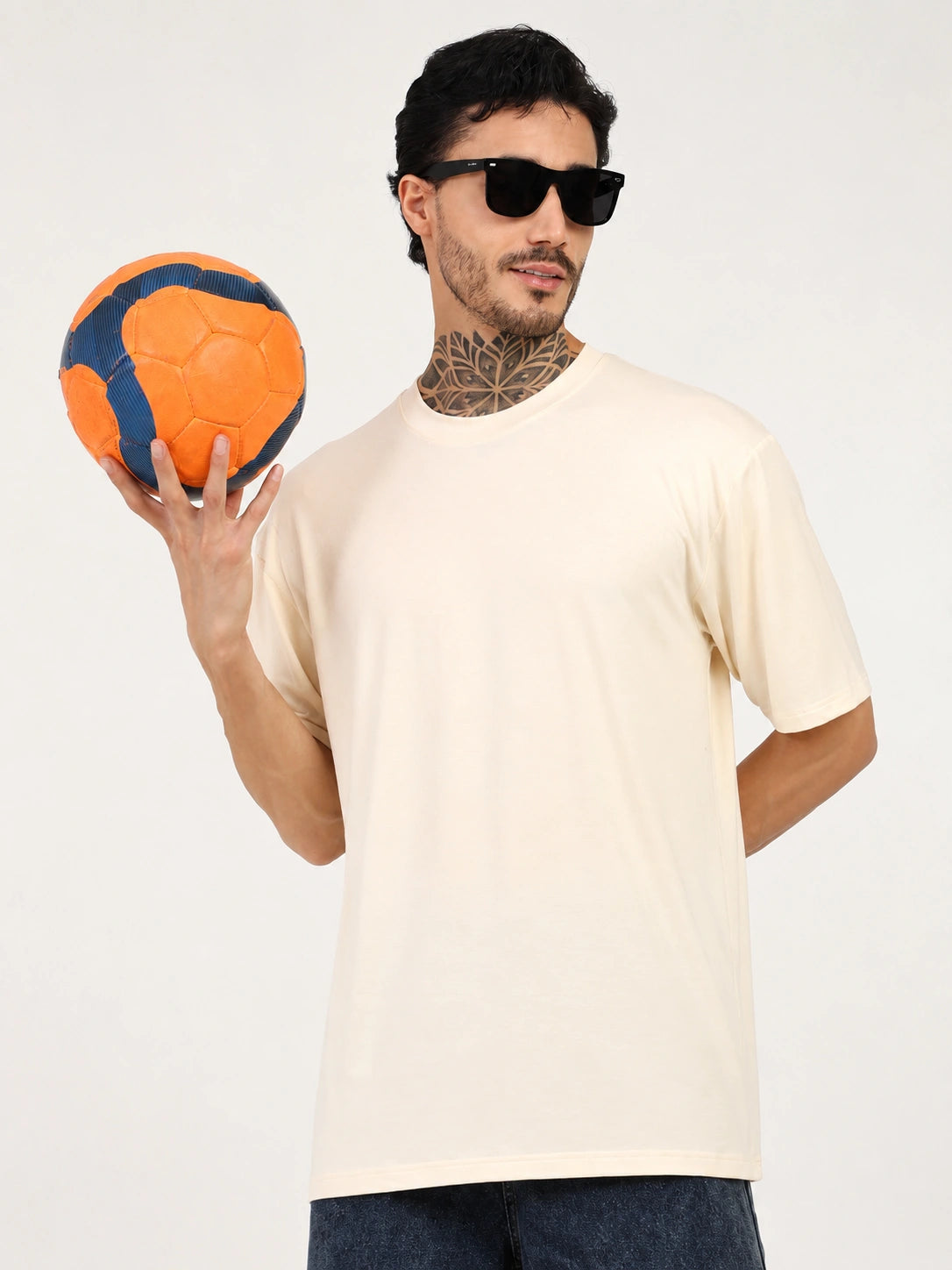 Men Oversized Plain Bamboo T-Shirt – Soft, Breathable & Sustainable | Beige