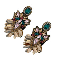 Load image into Gallery viewer, Elegant Gold-Tone Earrings with Crystals and Gems design | elegant and eye-catching
