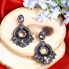 Load image into Gallery viewer, Black &amp; Silver Crystals Midnight Bling Earrings – Elegant Sparkling Design with Stunning Contrast for a Glamorous Touch to Any Outfit
