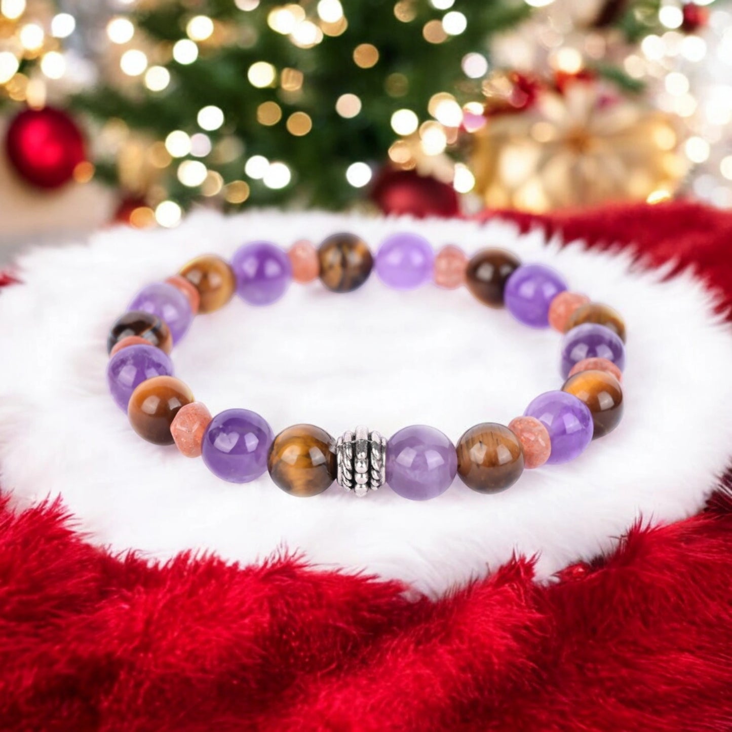 Amethyst, Tiger's Eye, and Sunstone Healing Bracelet for Calm, Confidence, and Vitality